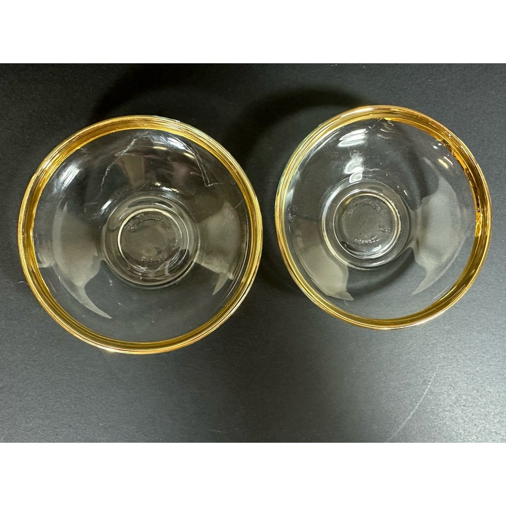 Pasabahce Turkish Tea Glass Saucers Set Of 2 Gold Bands/Rims 4"